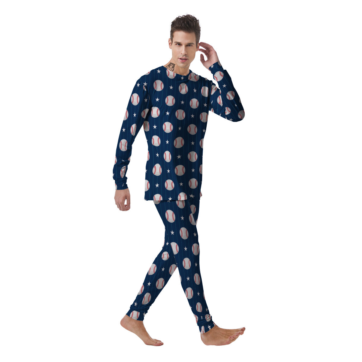 Star Baseballs Print Pattern Men's Pajamas-grizzshop