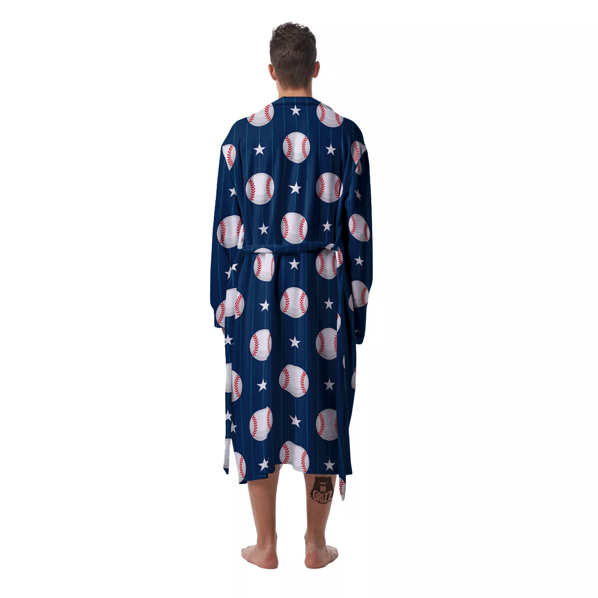 Star Baseballs Print Pattern Men's Robe-grizzshop