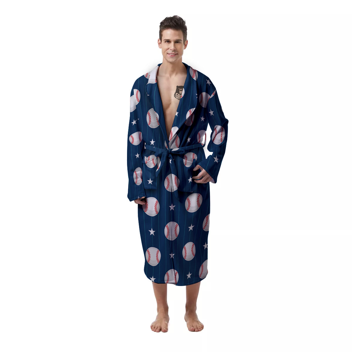 Star Baseballs Print Pattern Men's Robe-grizzshop