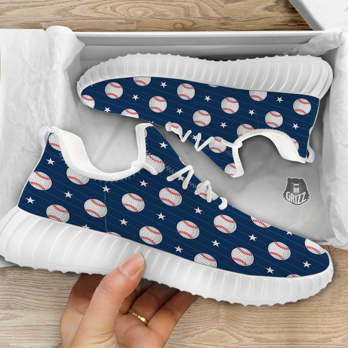 Star Baseballs Print Pattern White Walking Shoes-grizzshop