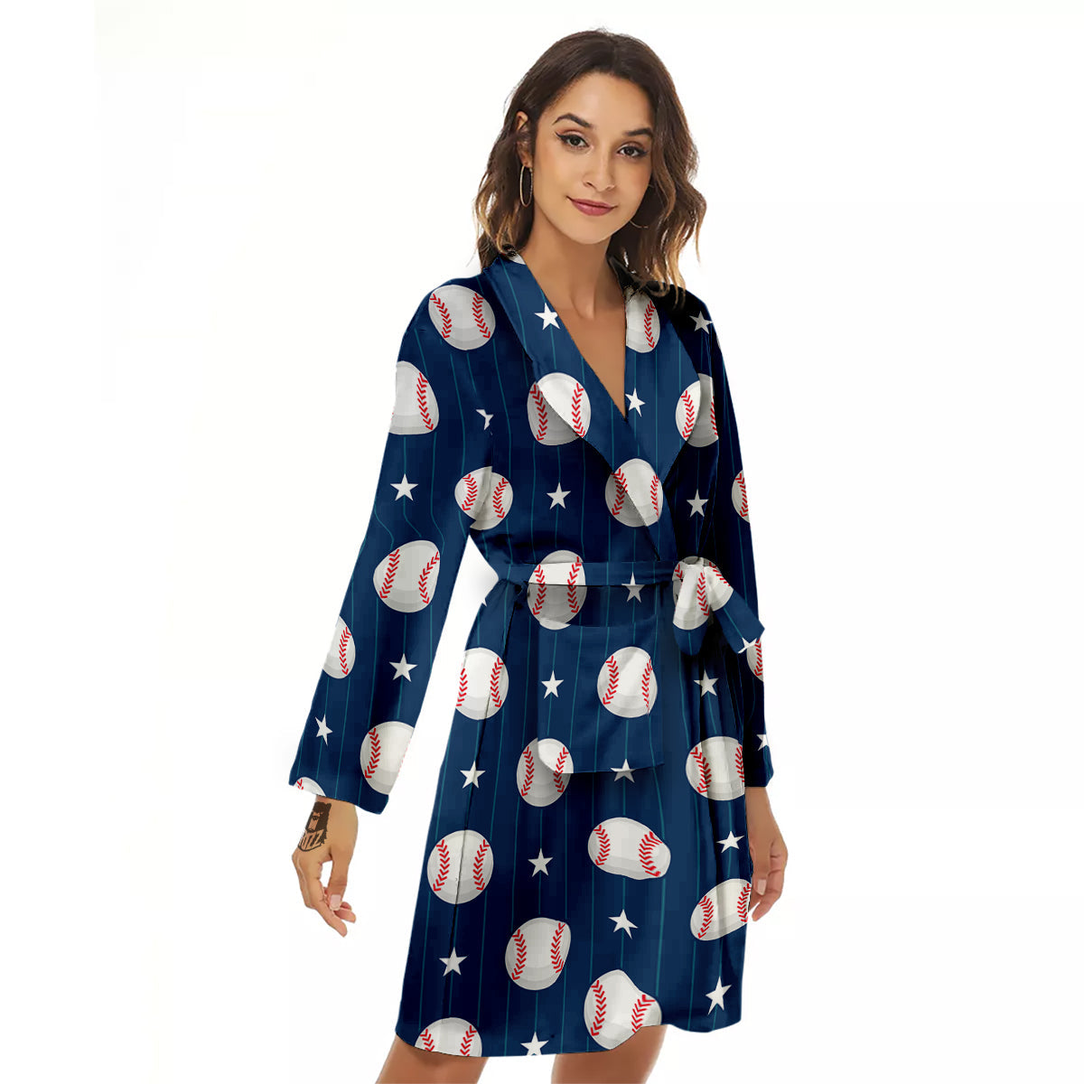 Star Baseballs Print Pattern Women's Robe-grizzshop