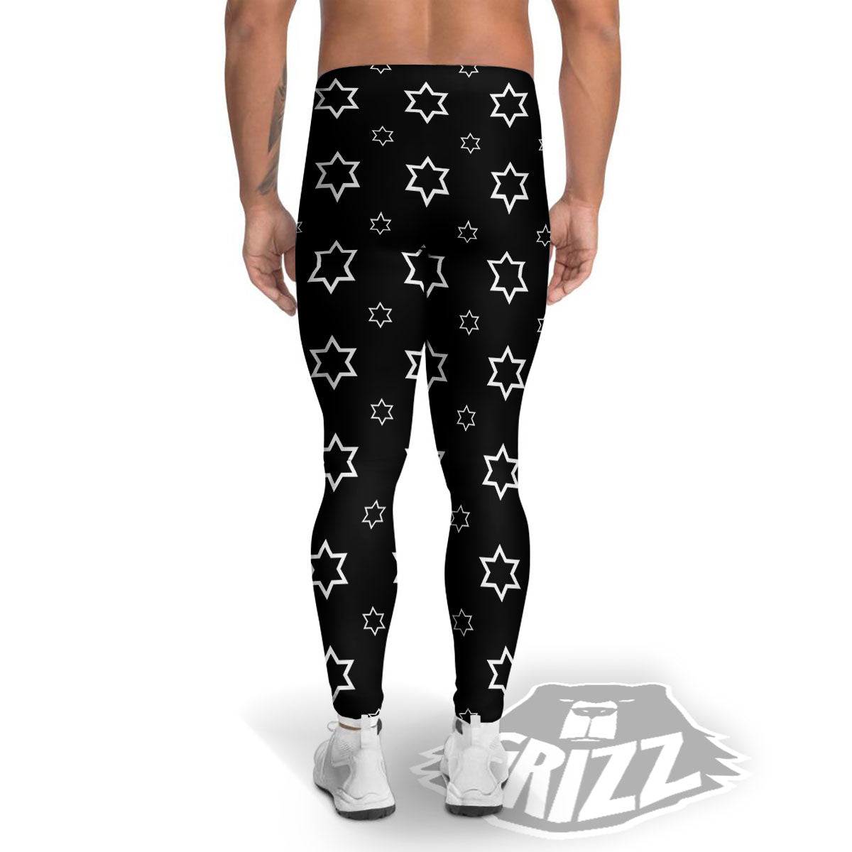 Star Black And White Print Pattern Men's Leggings-grizzshop