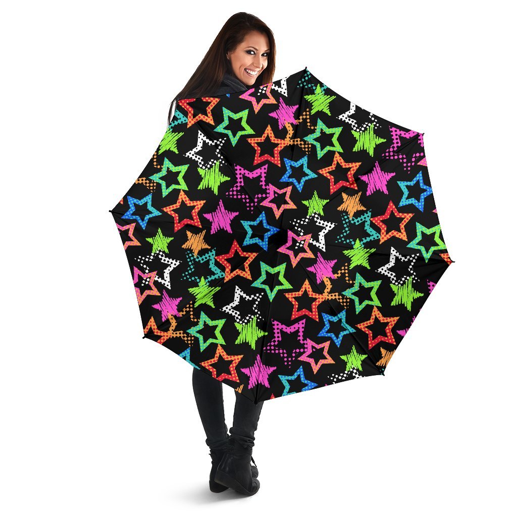 Star Colorful Pattern Print Automatic Foldable Umbrella-grizzshop