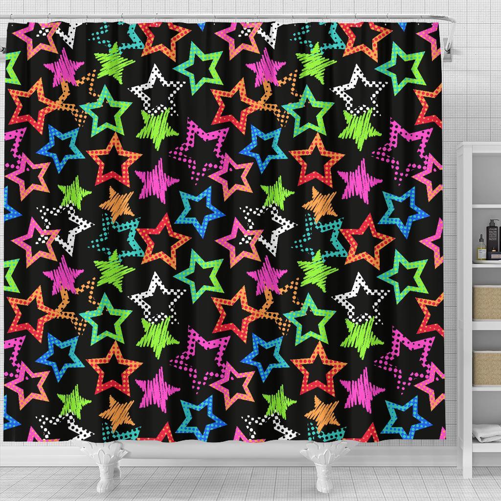 Star Colorful Pattern Print Bathroom Shower Curtain-grizzshop