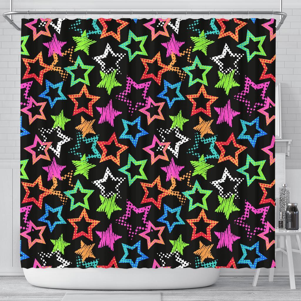 Star Colorful Pattern Print Bathroom Shower Curtain-grizzshop