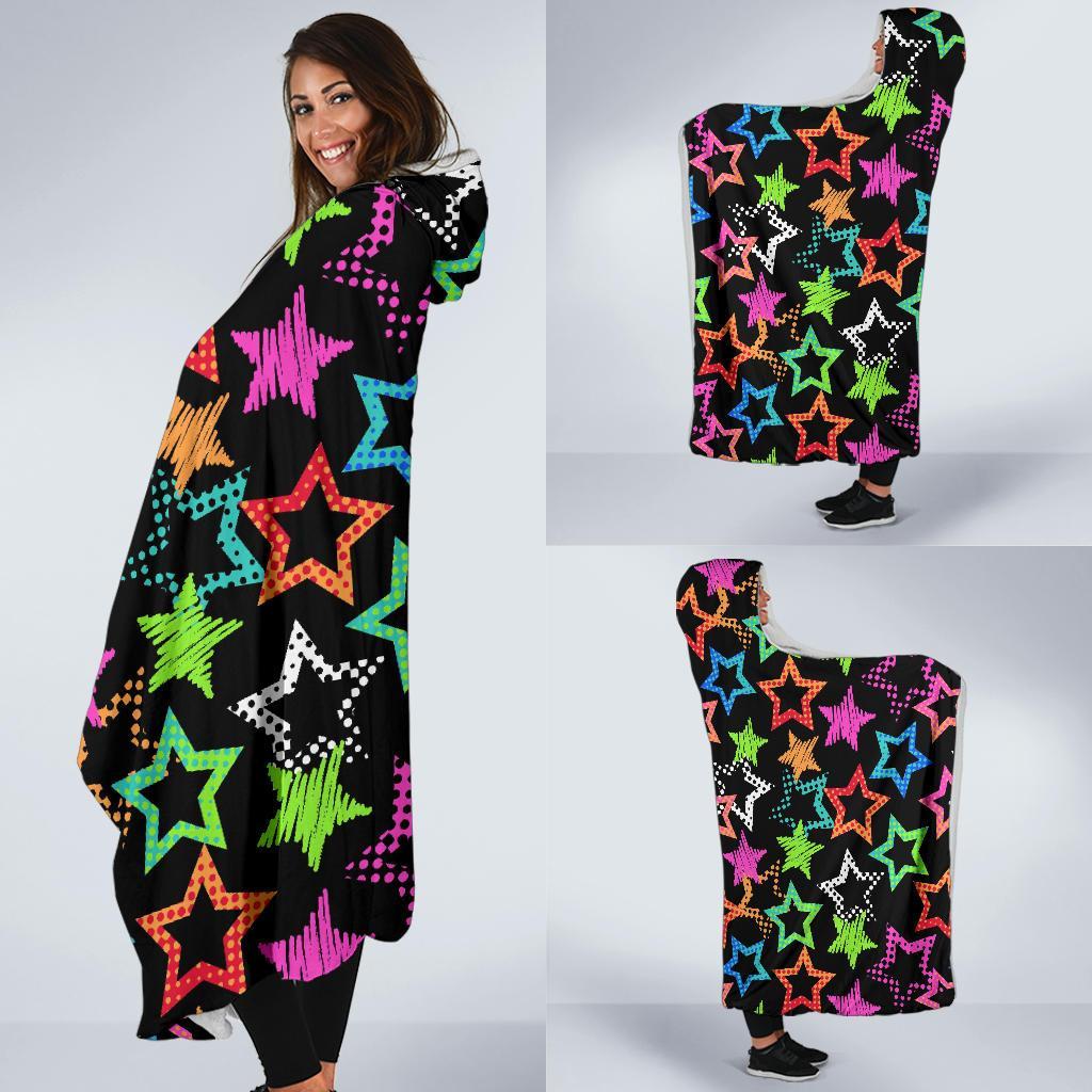 Star Colorful Pattern Print Hooded Blanket-grizzshop