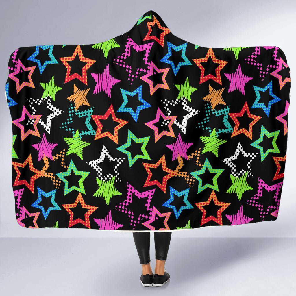 Star Colorful Pattern Print Hooded Blanket-grizzshop