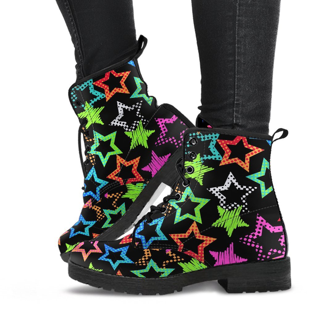 Star Colorful Pattern Print Men Women Leather Boots-grizzshop