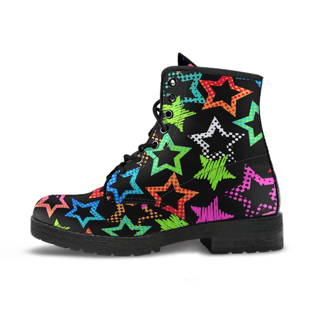 Star Colorful Pattern Print Men Women Leather Boots-grizzshop
