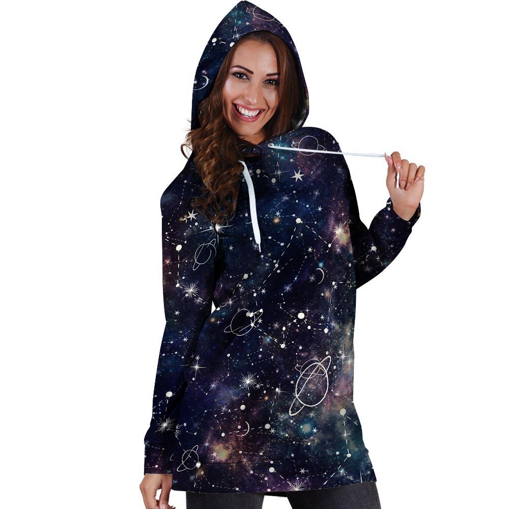 Star Constellation Galaxy Space Hoodie Dress-grizzshop