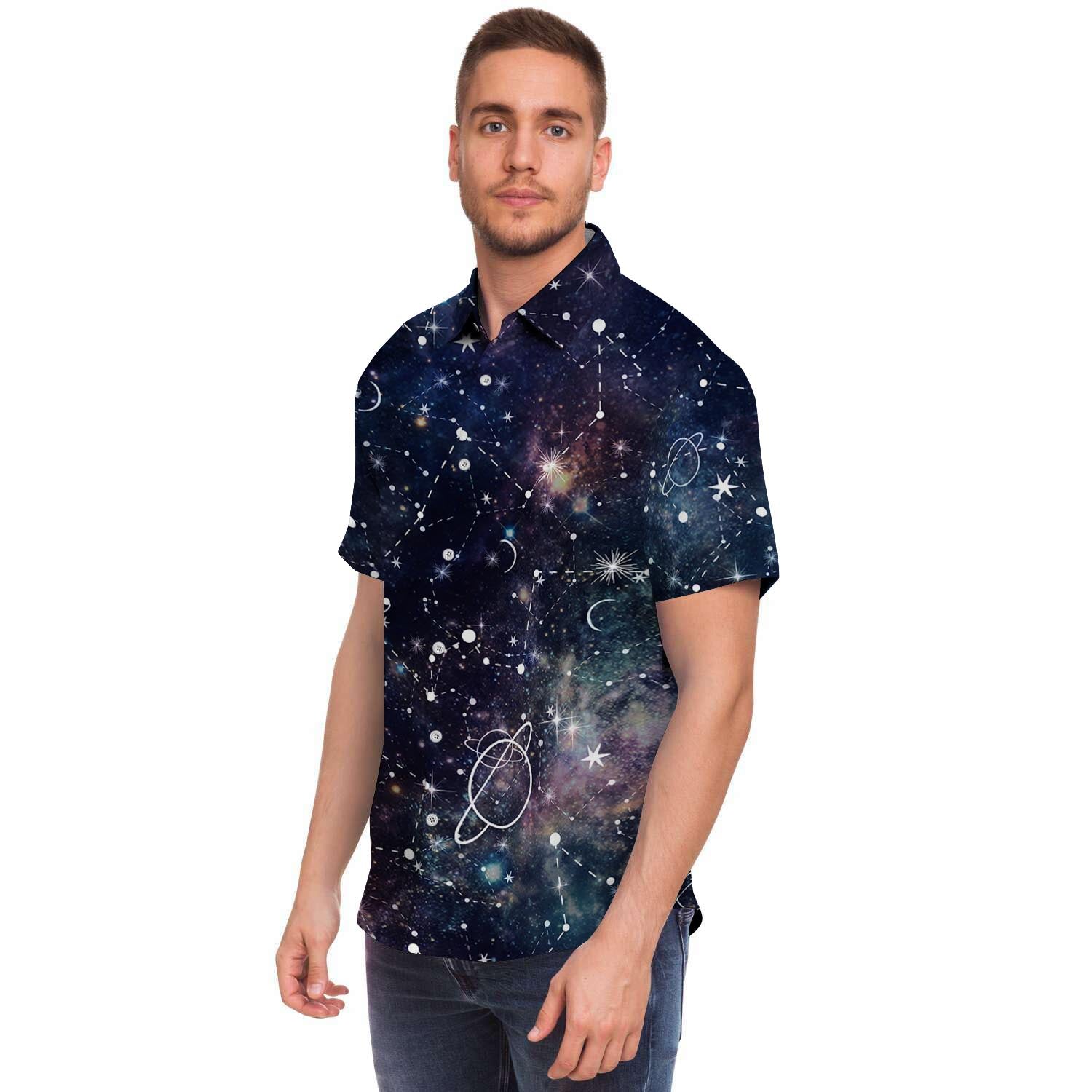 Star Constellation Galaxy Space Men's Short Sleeve Shirt-grizzshop