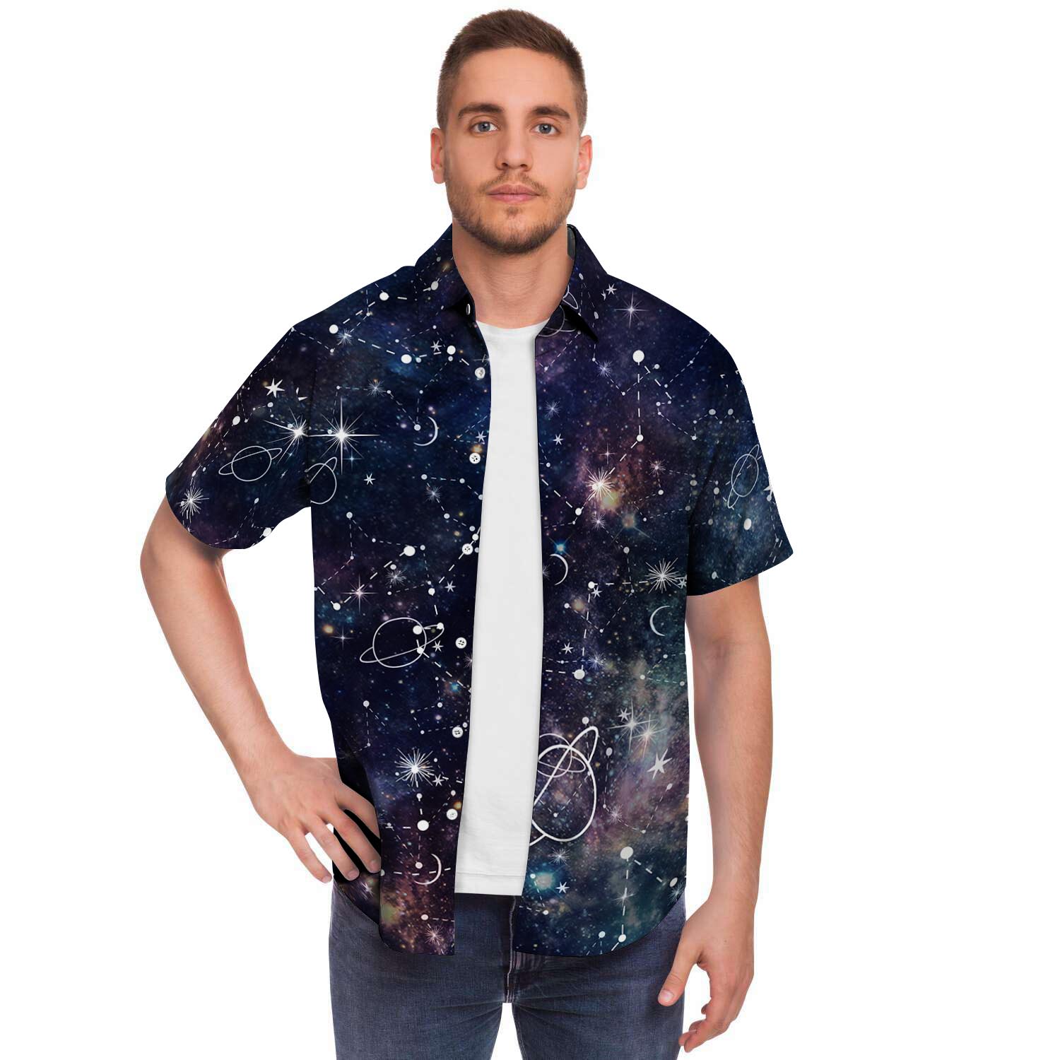 Star Constellation Galaxy Space Men's Short Sleeve Shirt-grizzshop