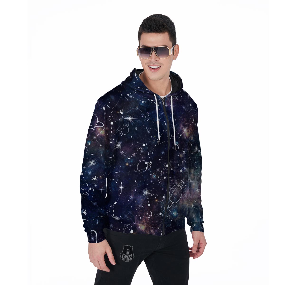Star Constellation Galaxy Space Men's Zip Up Hoodie-grizzshop