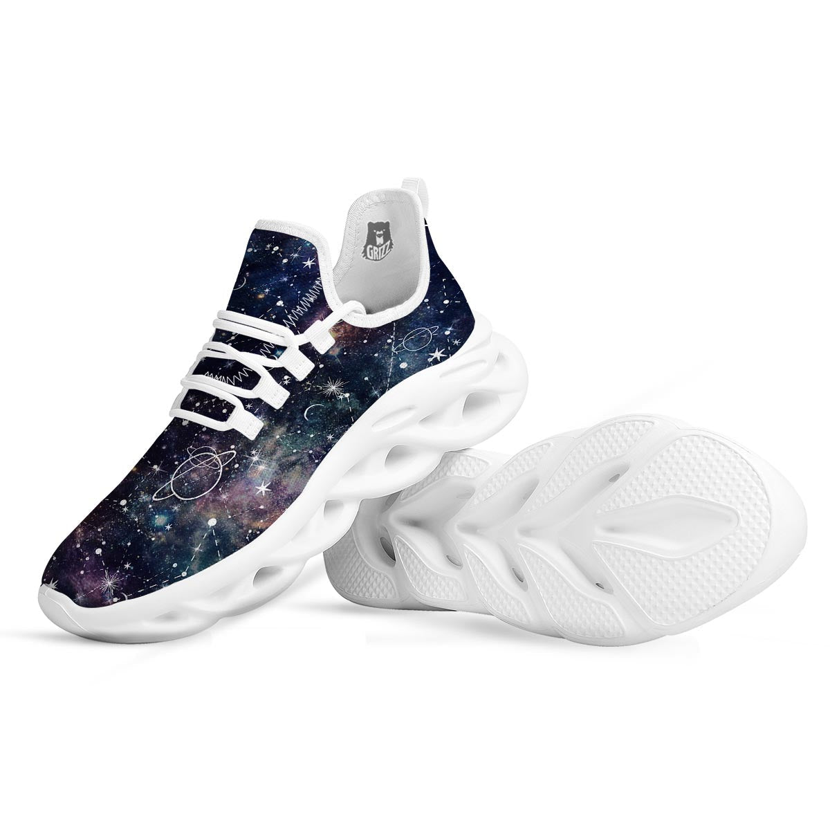 Star Constellation Galaxy Space White Running Shoes-grizzshop