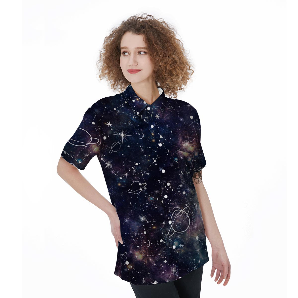 Star Constellation Galaxy Space Women's Short Sleeve Shirts-grizzshop