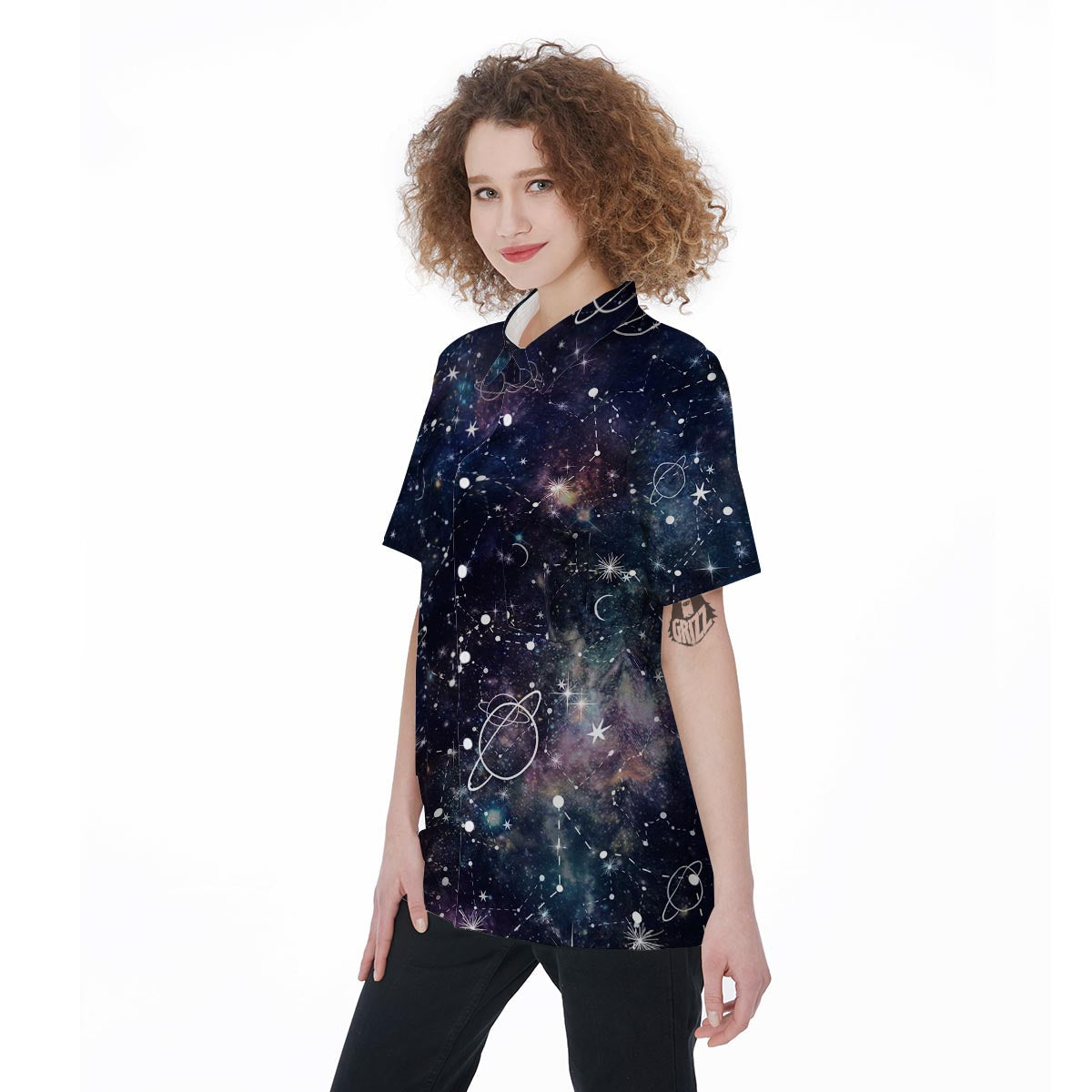 Star Constellation Galaxy Space Women's Short Sleeve Shirts-grizzshop