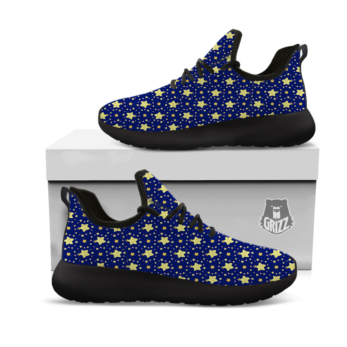 Star Cute Print Pattern Black Athletic Shoes-grizzshop