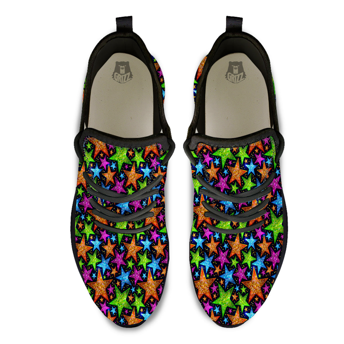Star Disco Sparkles Print Pattern Black Athletic Shoes-grizzshop