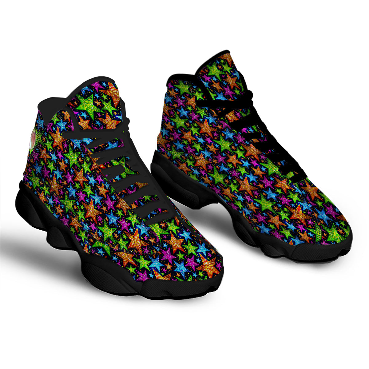 Star Disco Sparkles Print Pattern Black Basketball Shoes-grizzshop