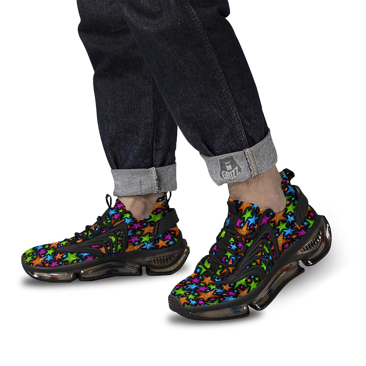 Star Disco Sparkles Print Pattern Black Gym Shoes-grizzshop