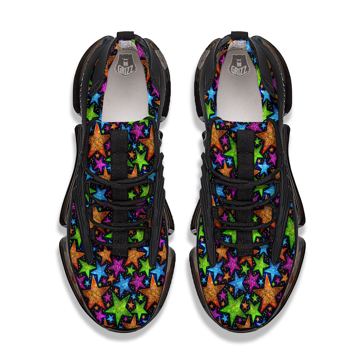 Star Disco Sparkles Print Pattern Black Gym Shoes-grizzshop