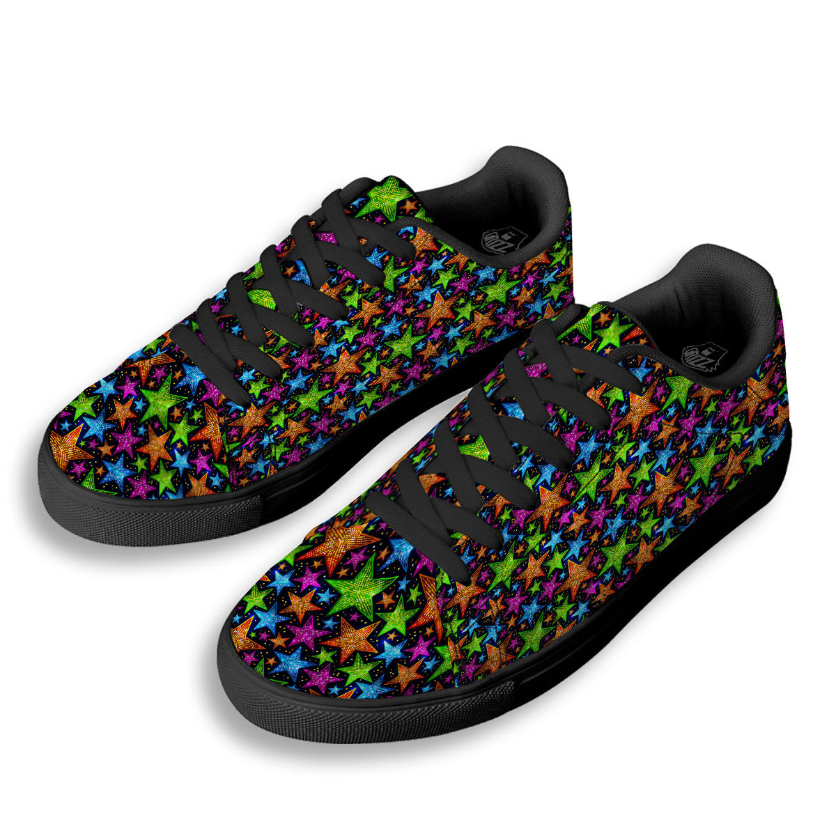 Star Disco Sparkles Print Pattern Black Low Top Sneakers-grizzshop