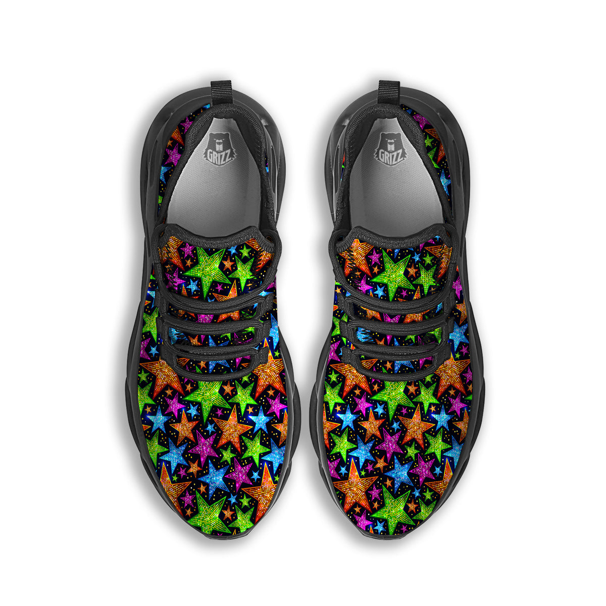 Star Disco Sparkles Print Pattern Black Running Shoes-grizzshop