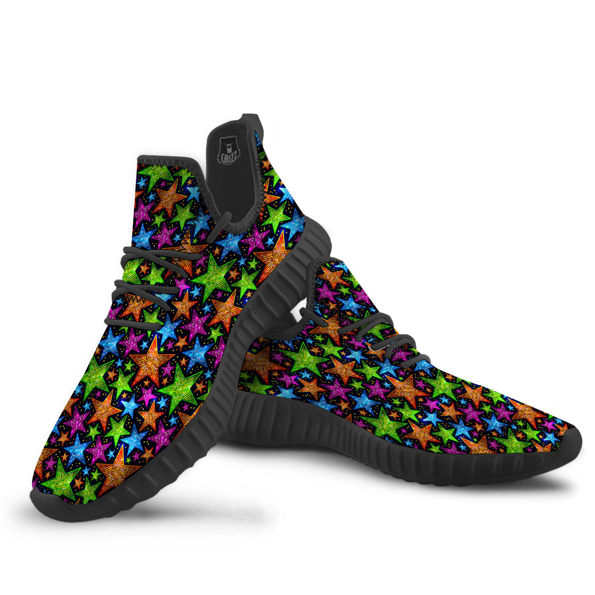 Star Disco Sparkles Print Pattern Black Walking Shoes-grizzshop