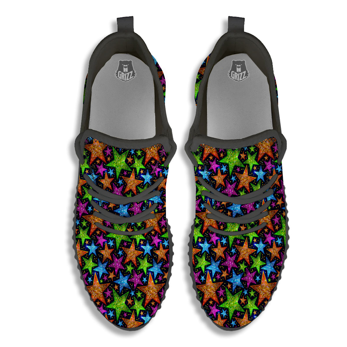 Star Disco Sparkles Print Pattern Black Walking Shoes-grizzshop