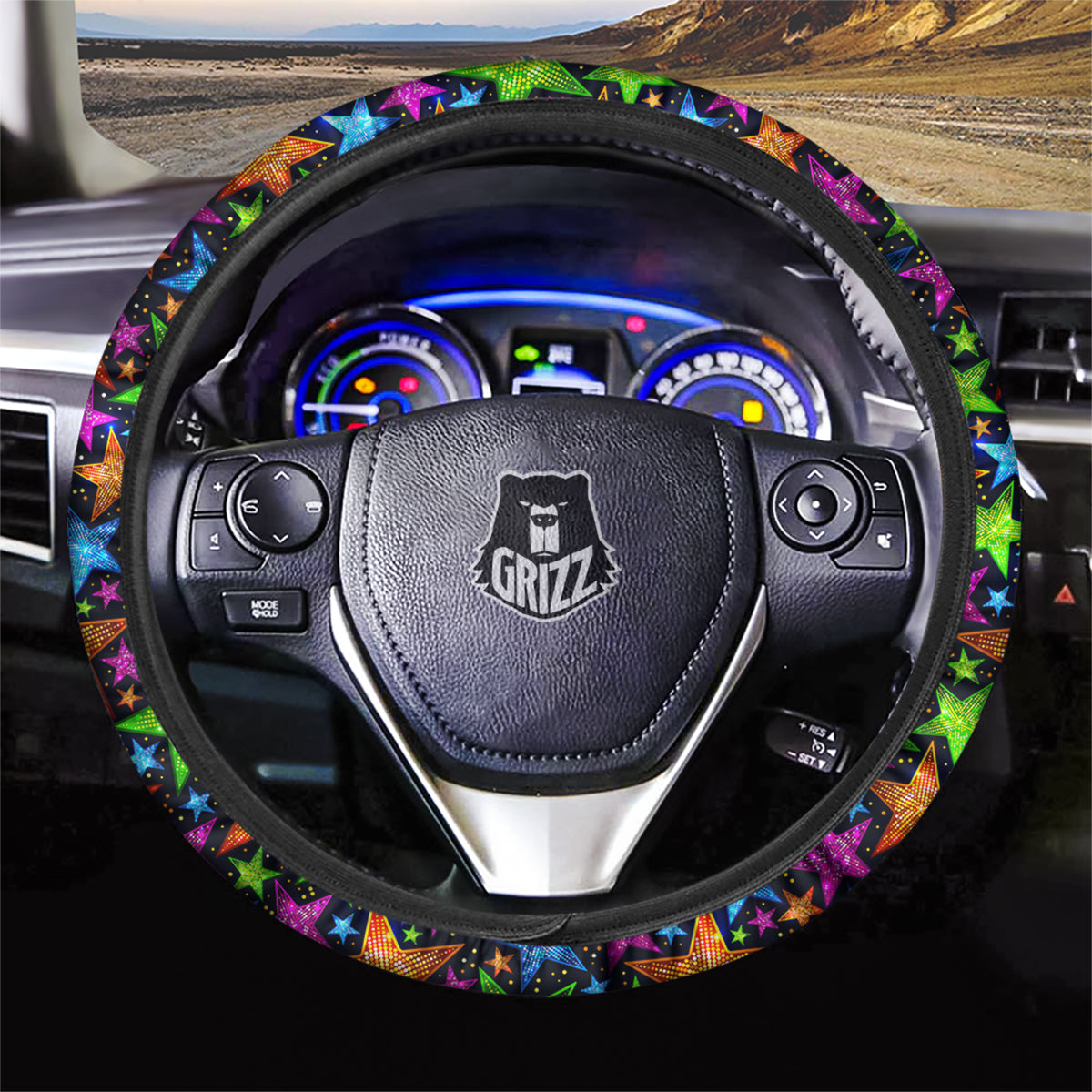 Star Disco Sparkles Print Pattern Car Steering Wheel Cover-grizzshop