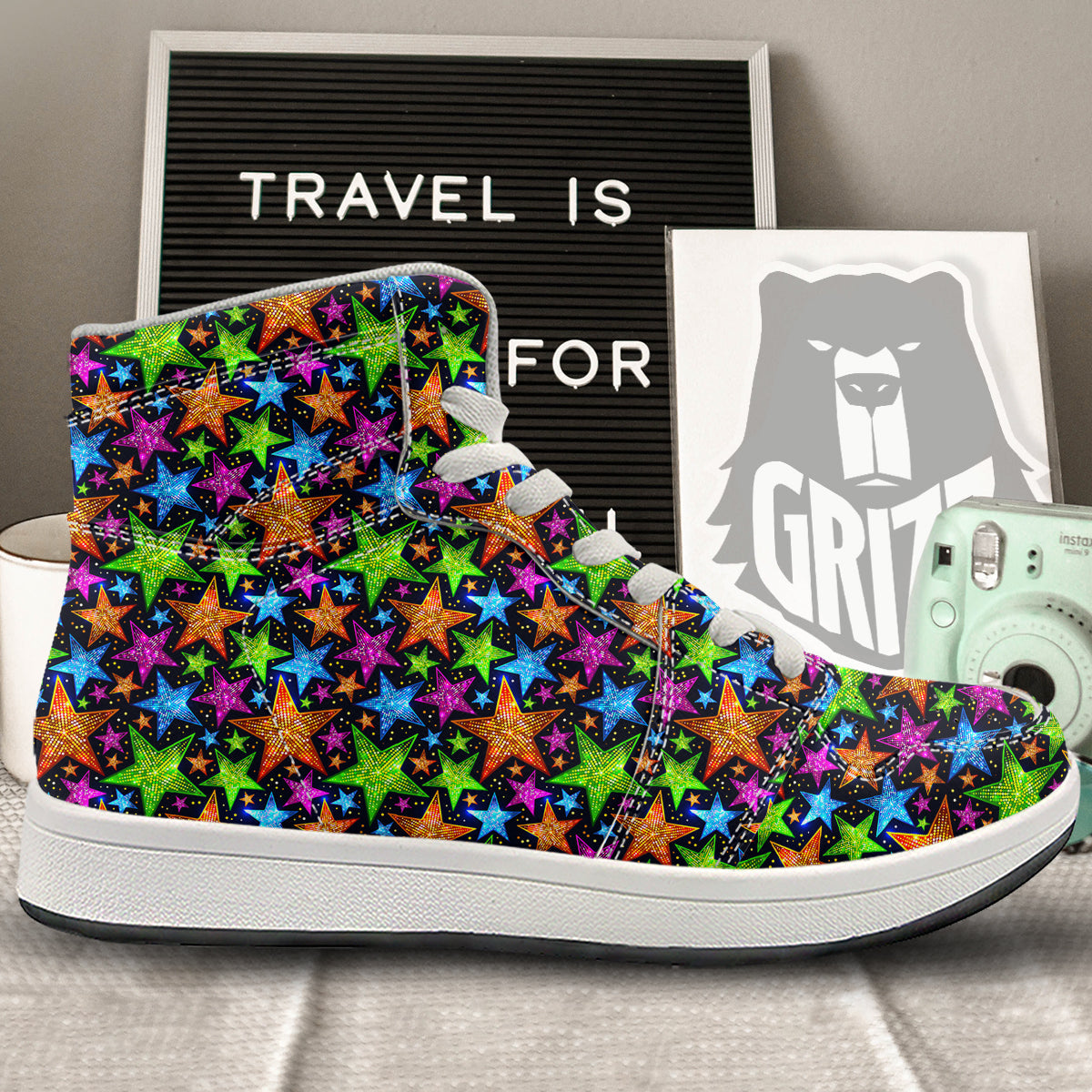 Star Disco Sparkles Print Pattern High Top Sneakers-grizzshop