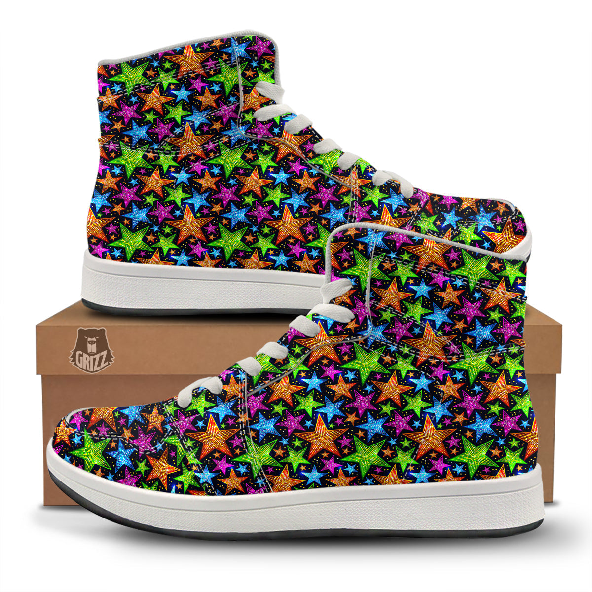 Star Disco Sparkles Print Pattern High Top Sneakers-grizzshop