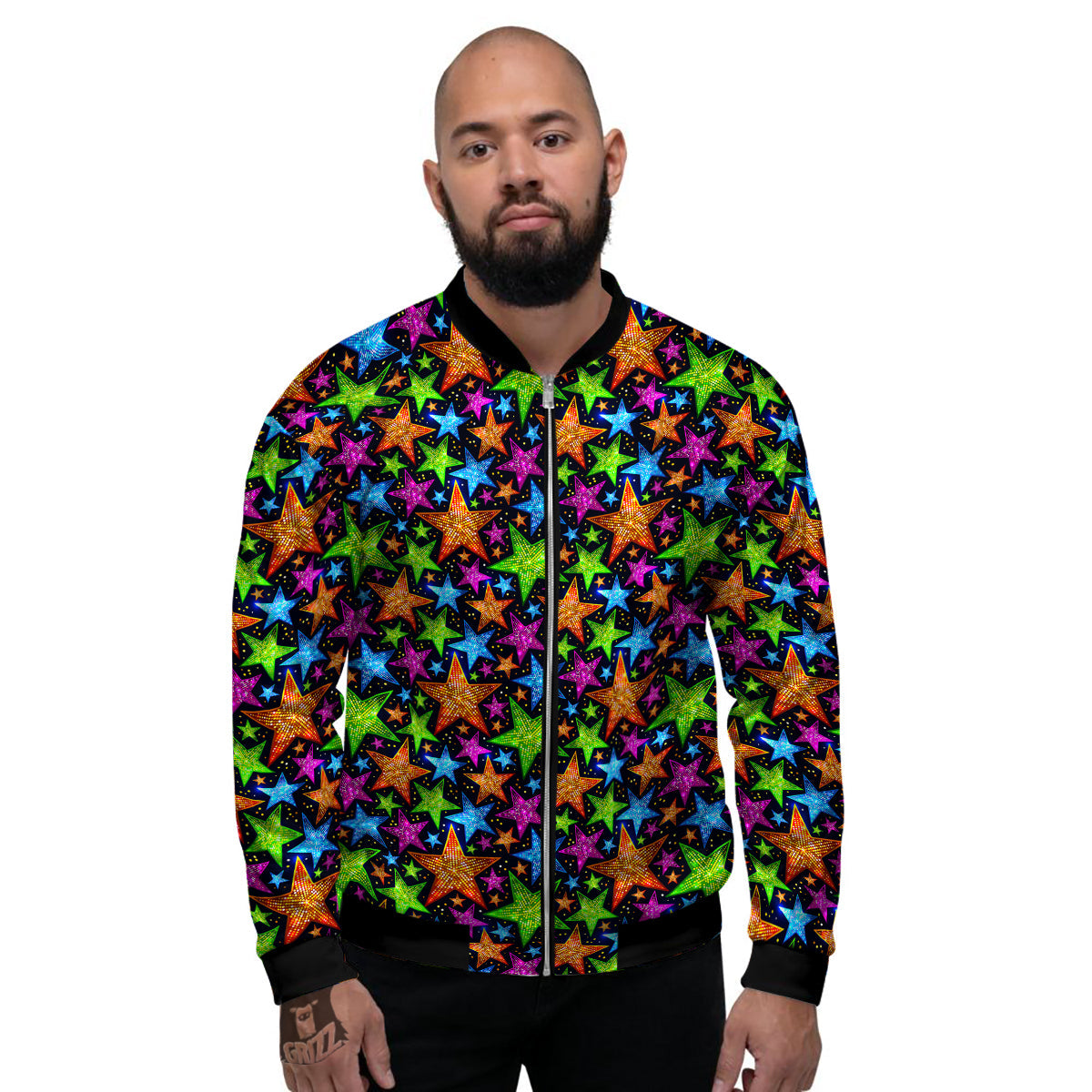 Star Disco Sparkles Print Pattern Men's Bomber Jacket-grizzshop