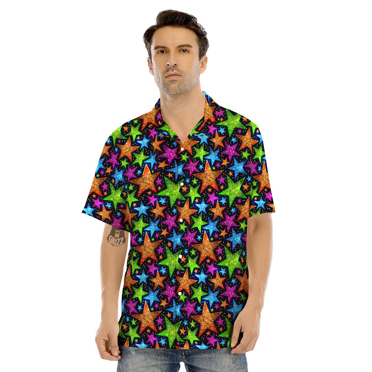 Star Disco Sparkles Print Pattern Men's Hawaiian Shirt-grizzshop