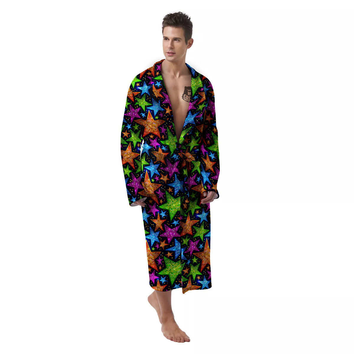 Star Disco Sparkles Print Pattern Men's Robe-grizzshop