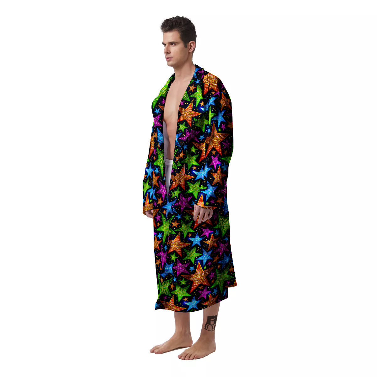 Star Disco Sparkles Print Pattern Men's Robe-grizzshop