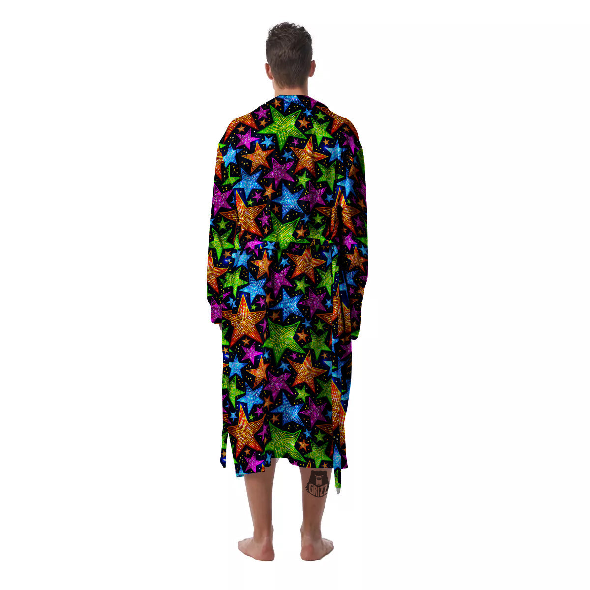 Star Disco Sparkles Print Pattern Men's Robe-grizzshop