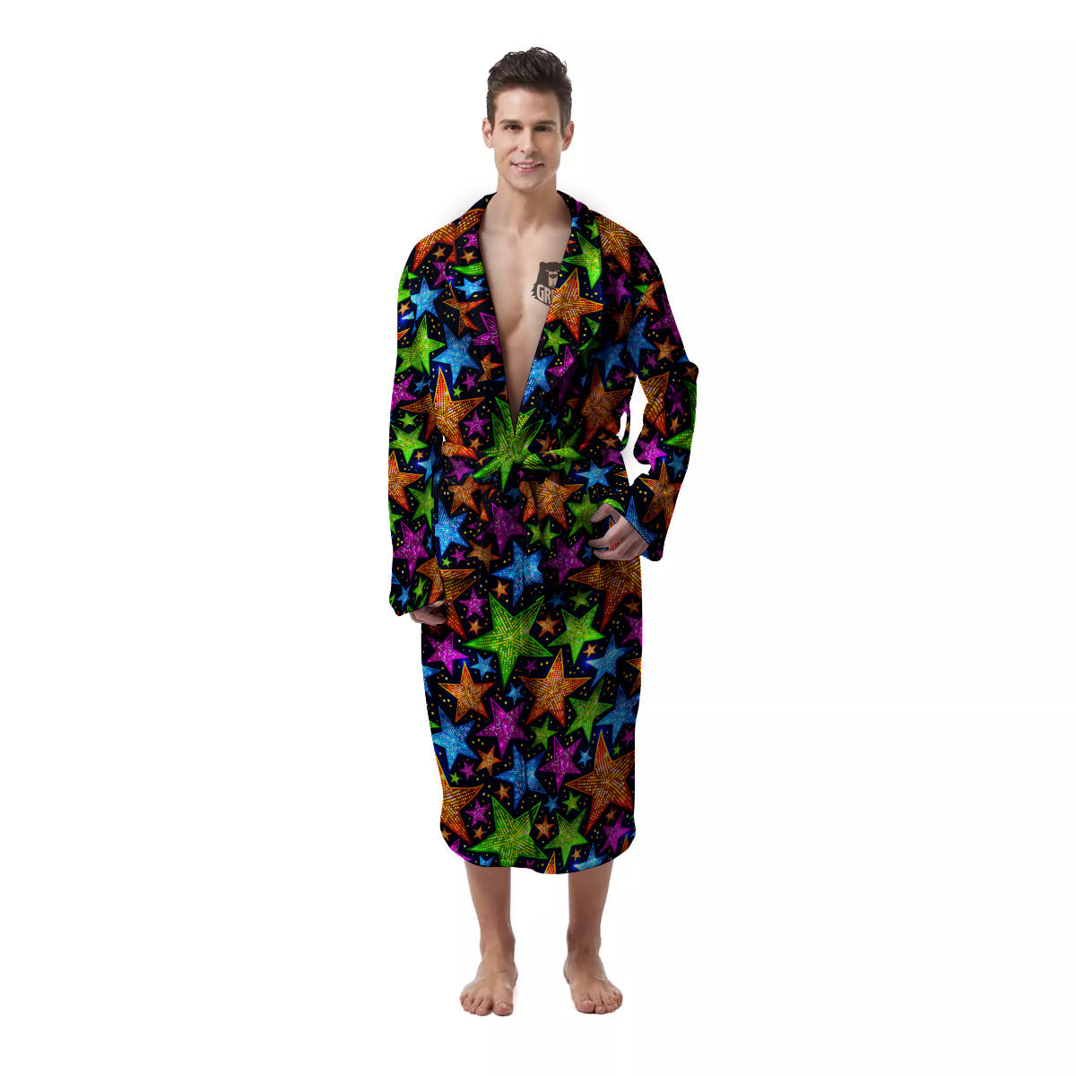 Star Disco Sparkles Print Pattern Men's Robe-grizzshop