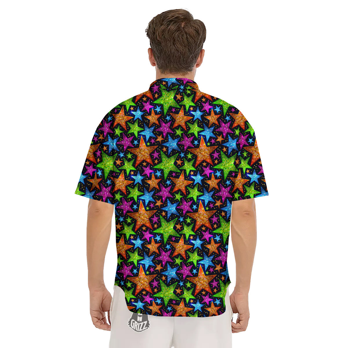 Star Disco Sparkles Print Pattern Men's Short Sleeve Shirts-grizzshop
