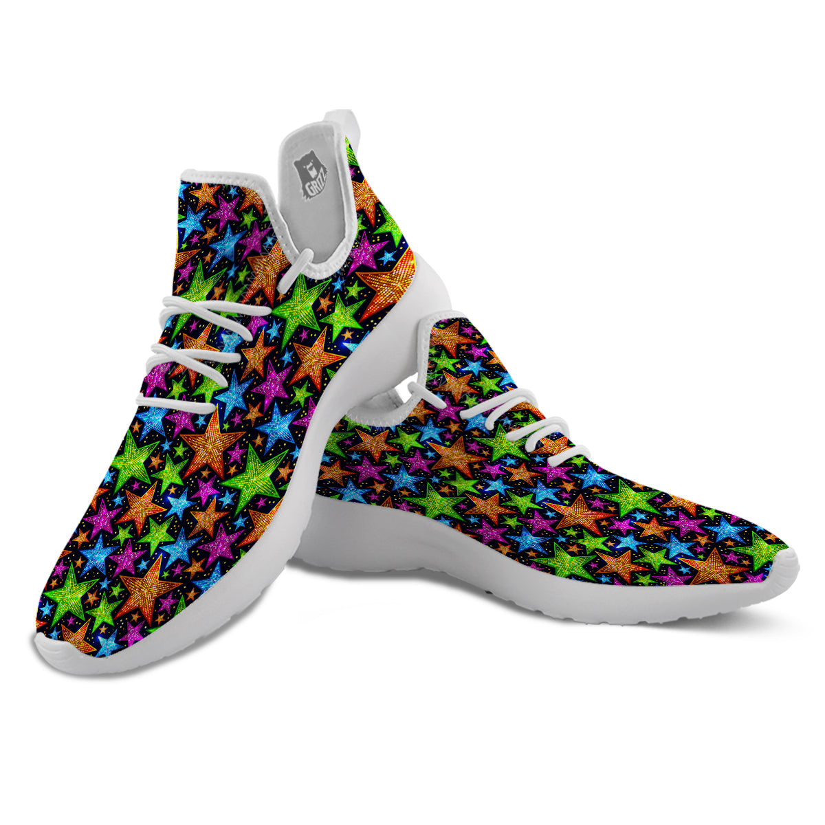 Star Disco Sparkles Print Pattern White Athletic Shoes-grizzshop