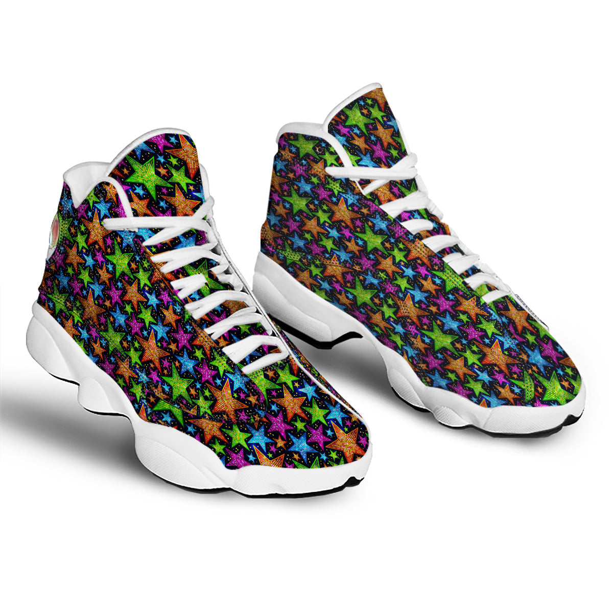 Star Disco Sparkles Print Pattern White Basketball Shoes-grizzshop