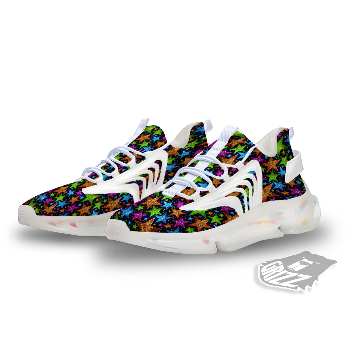 Star Disco Sparkles Print Pattern White Gym Shoes-grizzshop