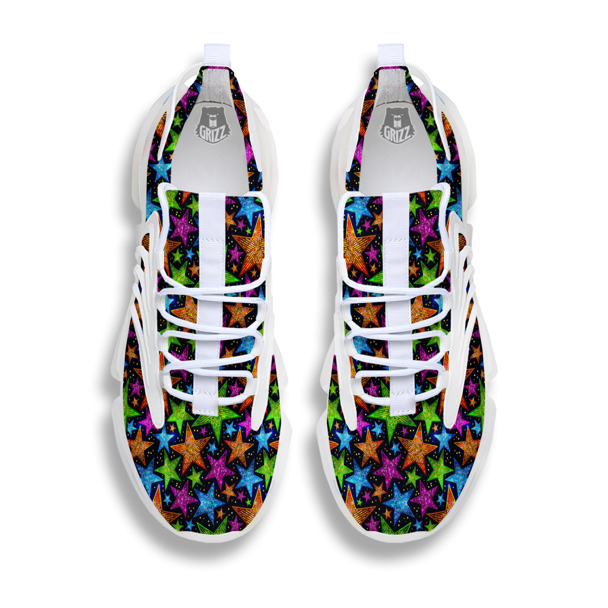 Star Disco Sparkles Print Pattern White Gym Shoes-grizzshop