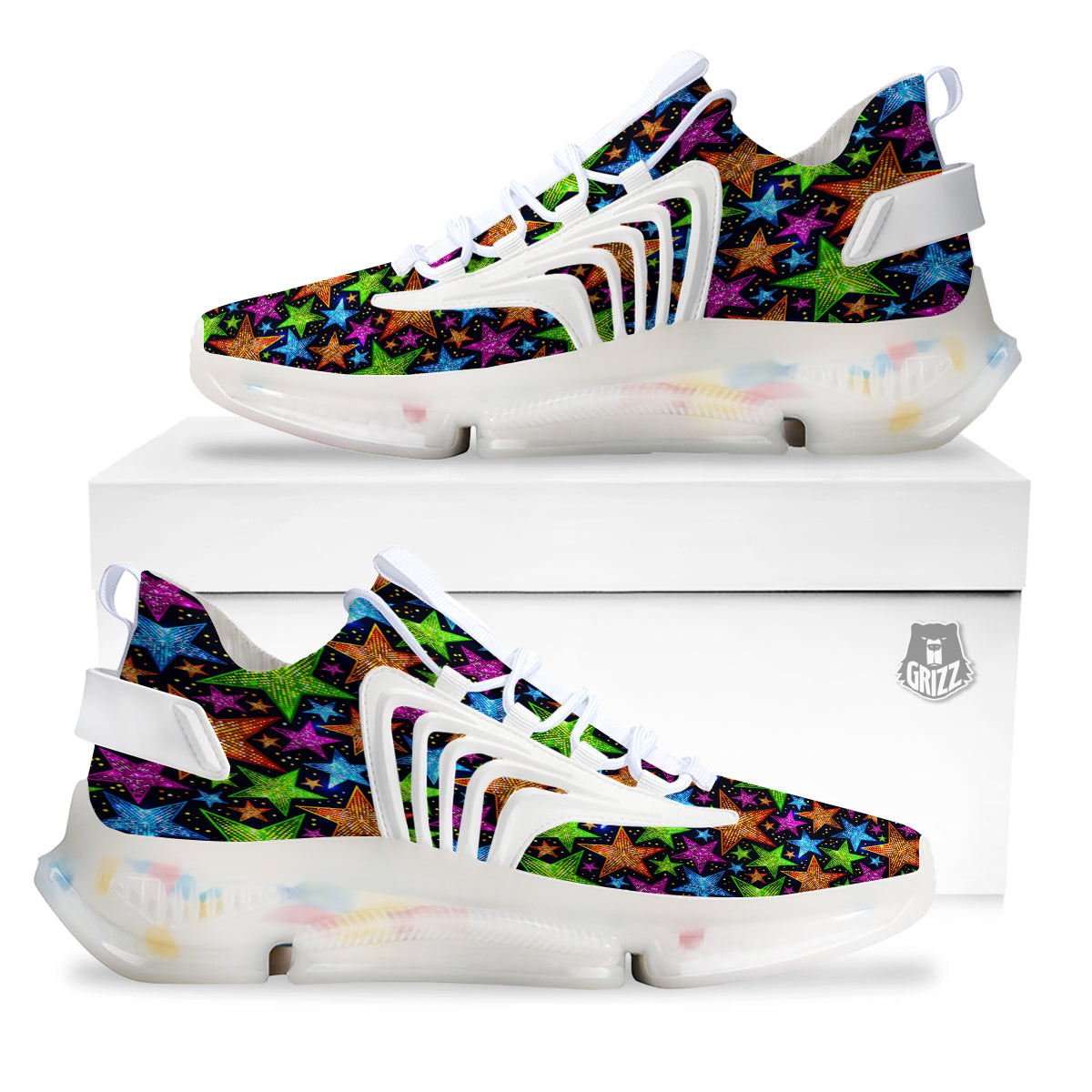 Star Disco Sparkles Print Pattern White Gym Shoes-grizzshop