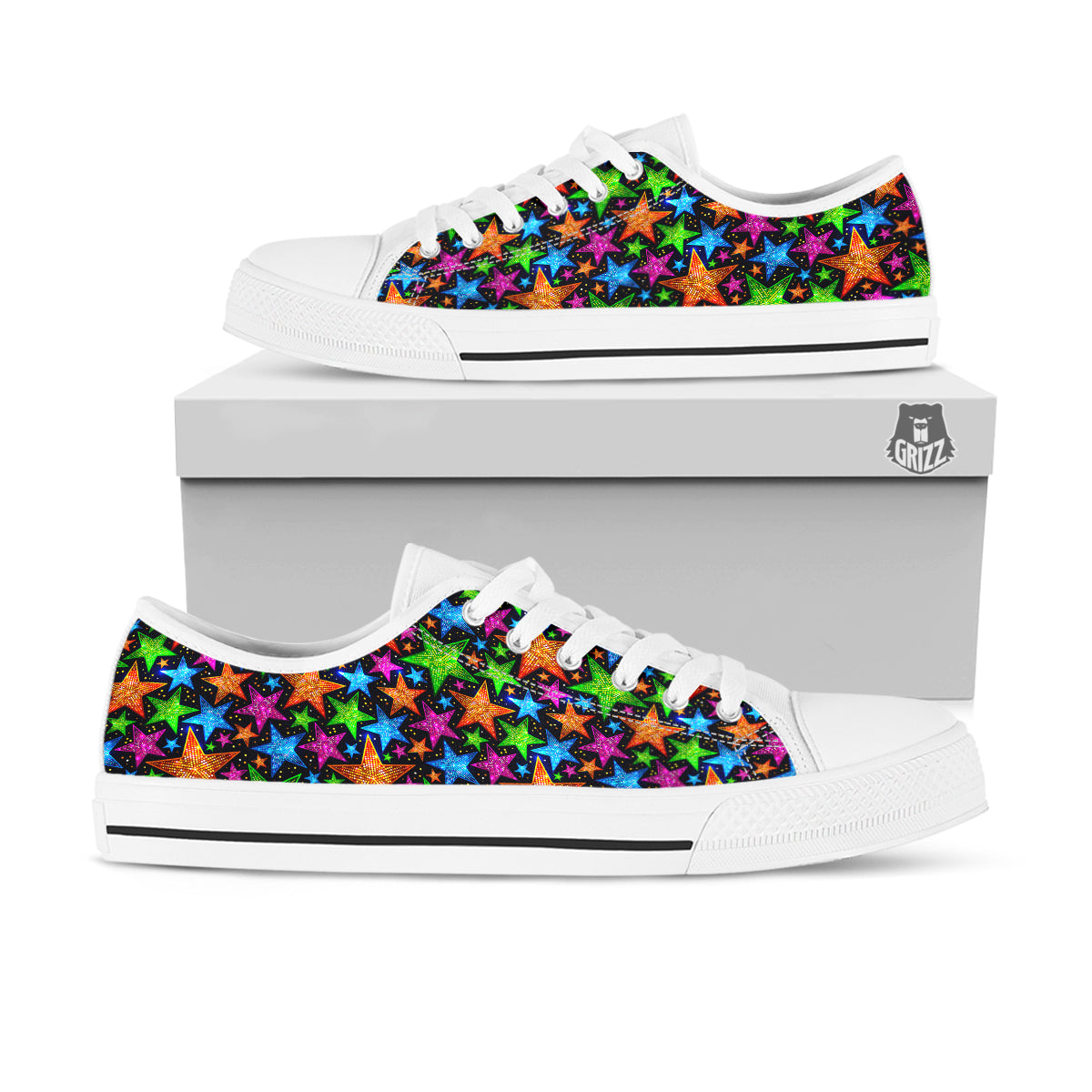 Star Disco Sparkles Print Pattern White Low Top Shoes-grizzshop