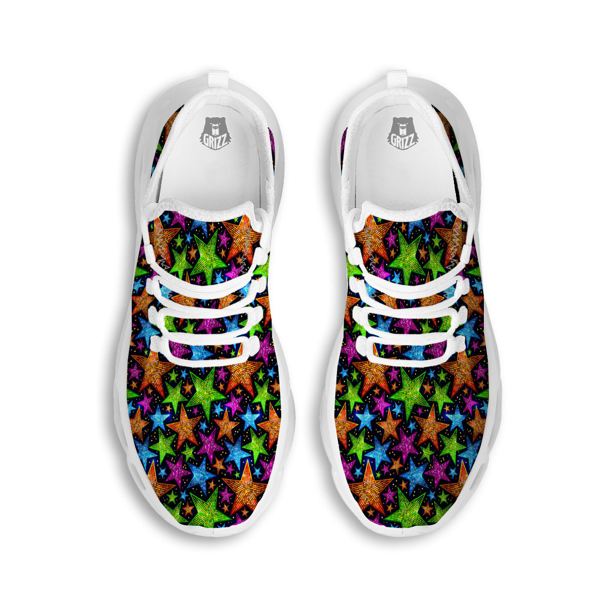 Star Disco Sparkles Print Pattern White Running Shoes-grizzshop