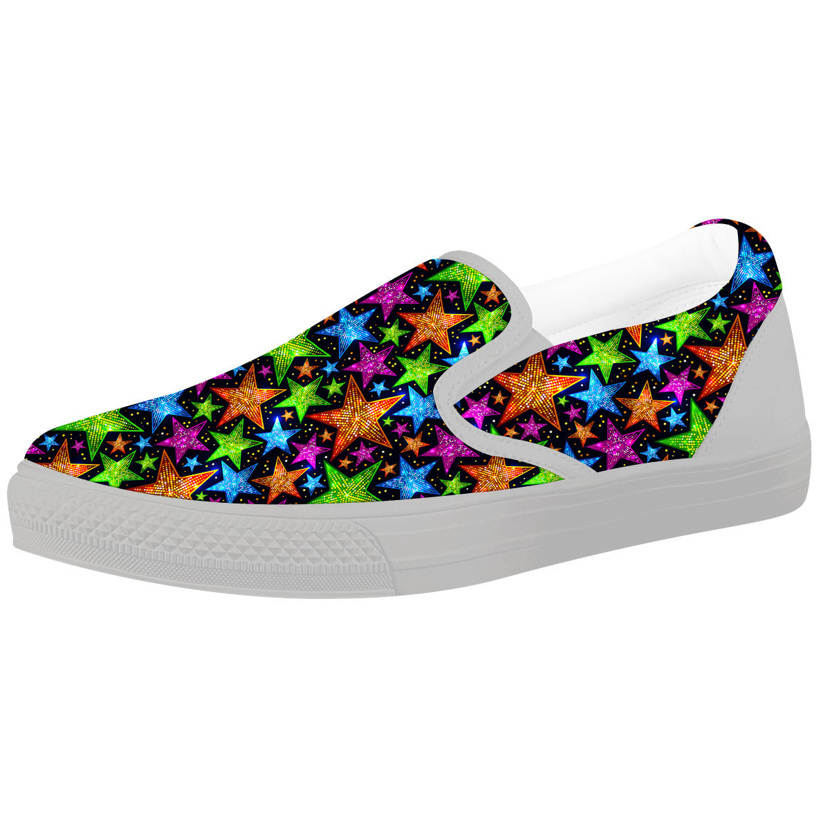 Star Disco Sparkles Print Pattern White Slip On Shoes-grizzshop