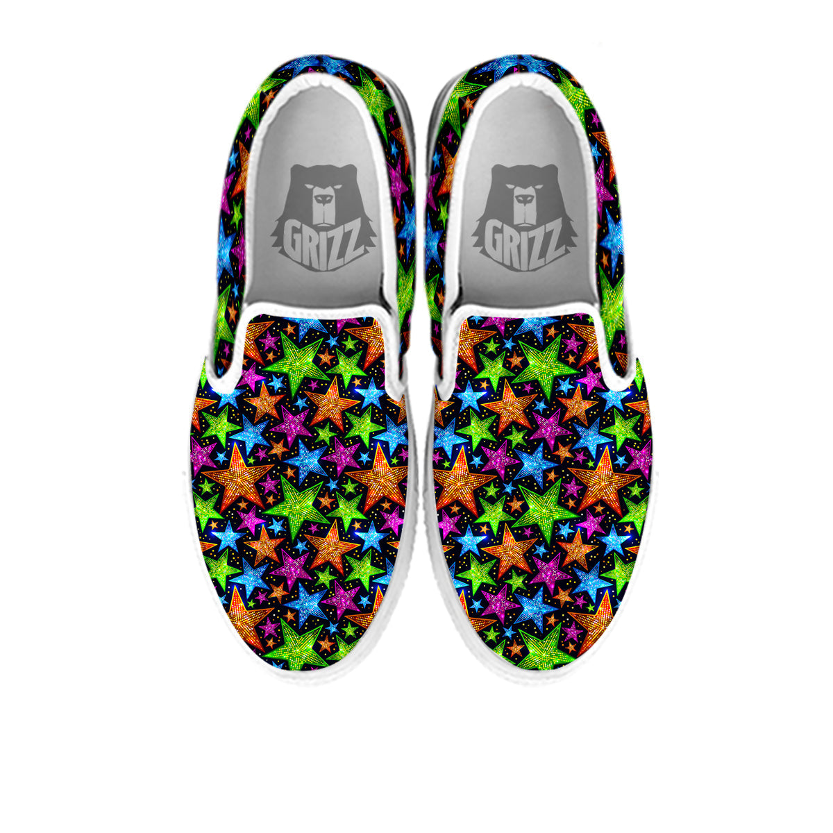 Star Disco Sparkles Print Pattern White Slip On Shoes-grizzshop