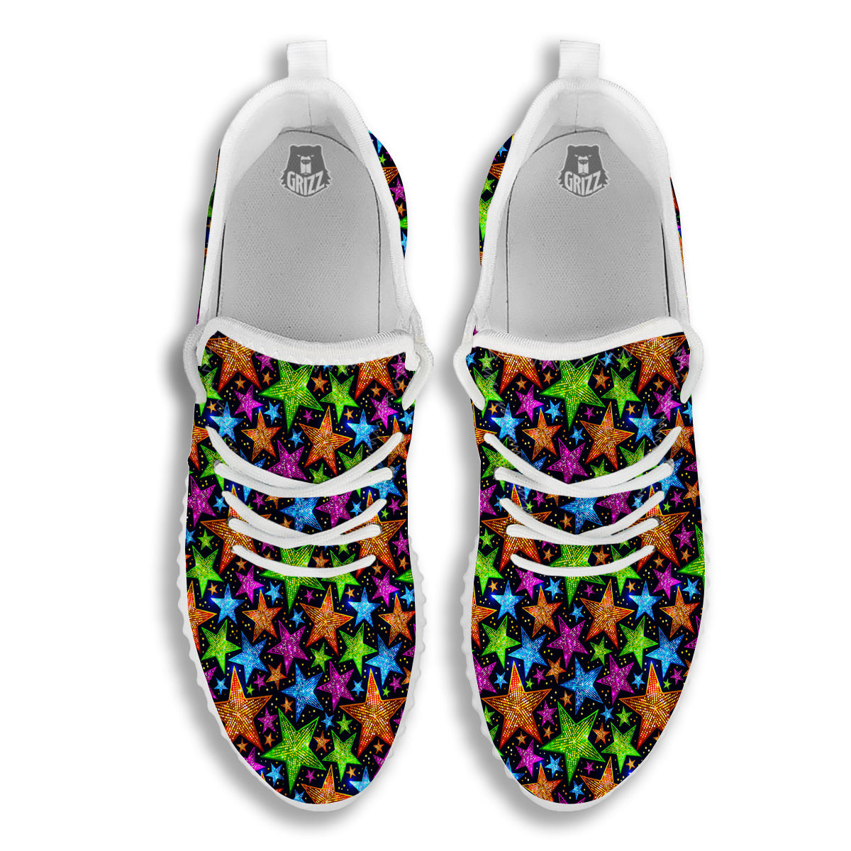 Star Disco Sparkles Print Pattern White Walking Shoes-grizzshop
