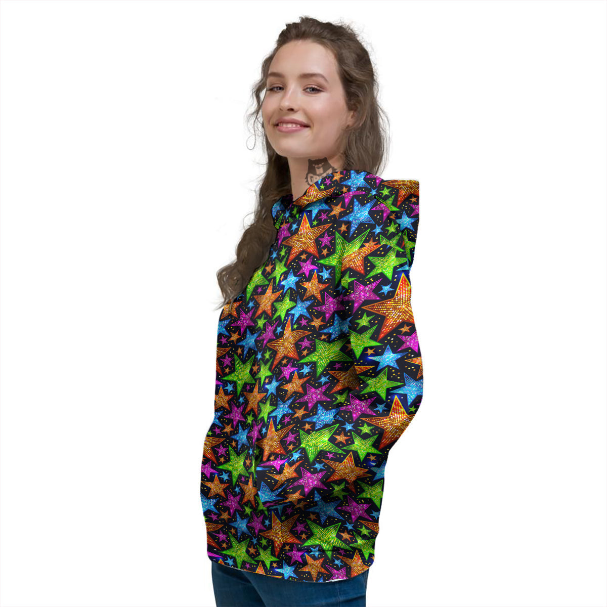 Star Disco Sparkles Print Pattern Women's Hoodie-grizzshop